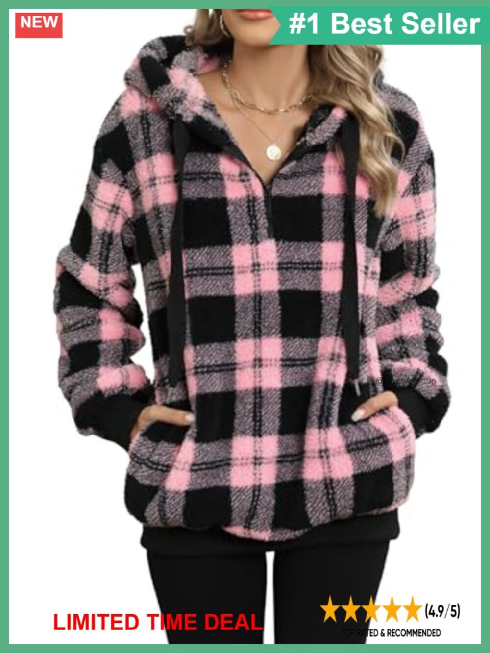 Women's Fleece Sherpa Pullover Half Zip Hooded Sweatshirt Oversized